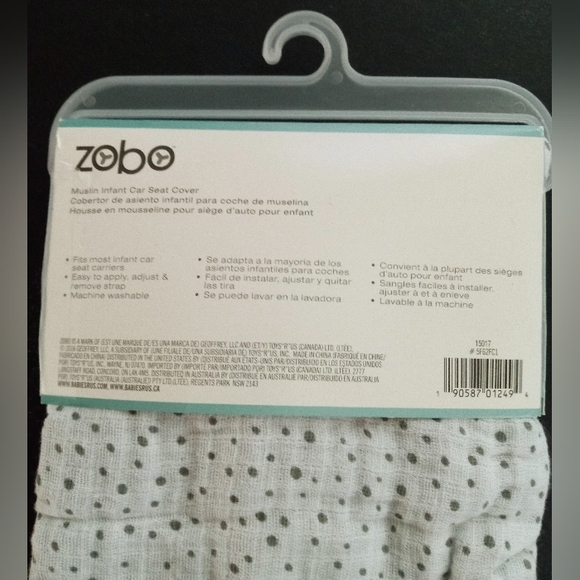 Zobo Muslin Car Seat Cover - Grey/White Polka Dots - Picture 3 of 8